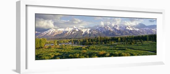 Scenic View of Snake River with Mountain Range in the Background, Snake River, Teton Range-null-Framed Photographic Print