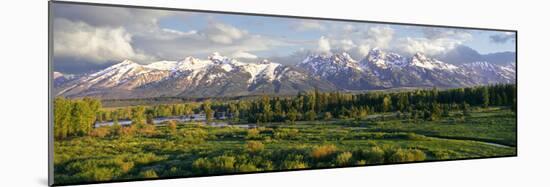 Scenic View of Snake River with Mountain Range in the Background, Snake River, Teton Range-null-Mounted Photographic Print