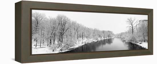 Scenic winter landscape of Des Plaines River, Wheeling, Illinois, USA-Panoramic Images-Framed Premier Image Canvas
