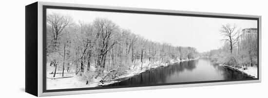 Scenic winter landscape of Des Plaines River, Wheeling, Illinois, USA-Panoramic Images-Framed Premier Image Canvas