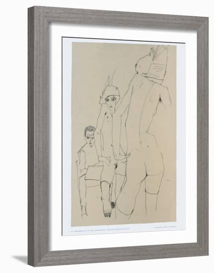 Schiele Drawing a Model in Front of a Mirror, 1910-Egon Schiele-Framed Art Print