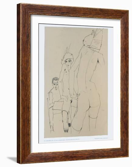 Schiele Drawing a Model in Front of a Mirror, 1910-Egon Schiele-Framed Art Print