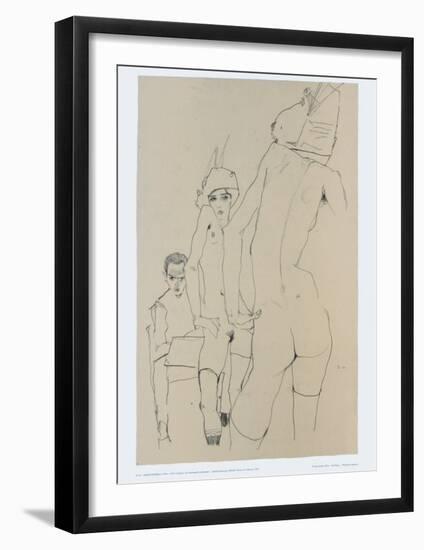 Schiele Drawing a Model in Front of a Mirror, 1910-Egon Schiele-Framed Art Print