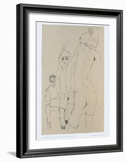 Schiele Drawing a Model in Front of a Mirror, 1910-Egon Schiele-Framed Art Print