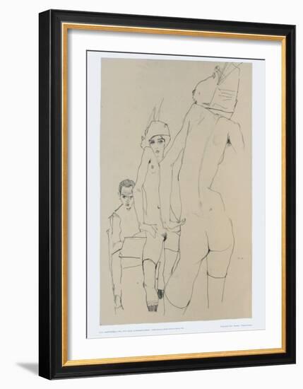 Schiele Drawing a Model in Front of a Mirror, 1910-Egon Schiele-Framed Art Print