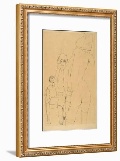Schiele, Drawing a Nude Model before a Mirror, 1910-Egon Schiele-Framed Premium Giclee Print