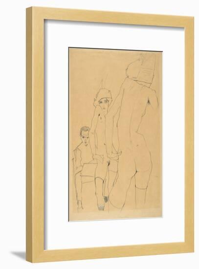 Schiele, Drawing a Nude Model before a Mirror, 1910-Egon Schiele-Framed Premium Giclee Print