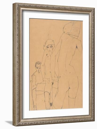 Schiele with Nude Model before the Mirror, 1910-Egon Schiele-Framed Giclee Print