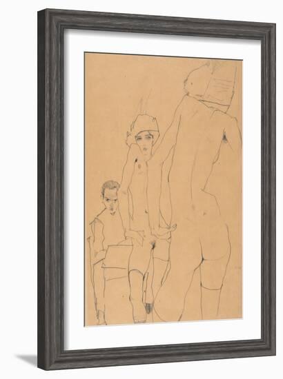 Schiele with Nude Model before the Mirror, 1910-Egon Schiele-Framed Giclee Print