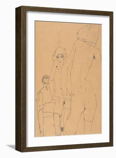 Schiele with Nude Model before the Mirror, 1910-Egon Schiele-Framed Giclee Print