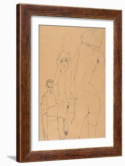 Schiele with Nude Model before the Mirror, 1910-Egon Schiele-Framed Giclee Print