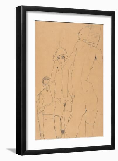 Schiele with Nude Model before the Mirror, 1910-Egon Schiele-Framed Giclee Print
