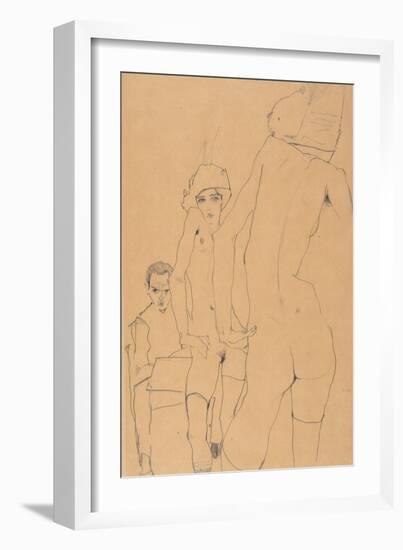 Schiele with Nude Model before the Mirror, 1910-Egon Schiele-Framed Giclee Print