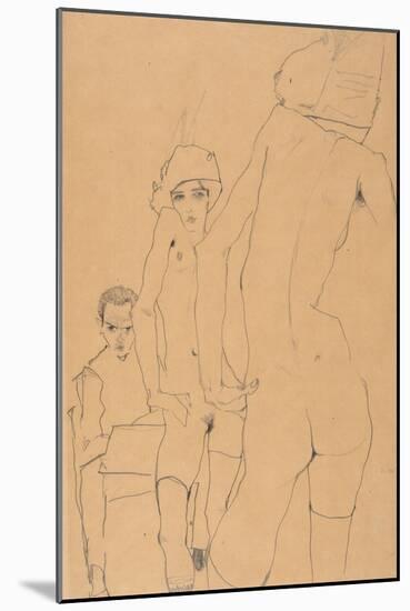 Schiele with Nude Model before the Mirror, 1910-Egon Schiele-Mounted Giclee Print
