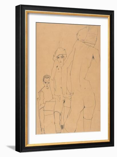 Schiele with Nude Model before the Mirror, 1910-Egon Schiele-Framed Giclee Print