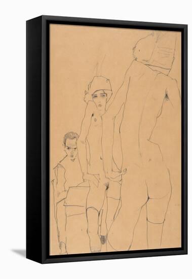 Schiele with Nude Model before the Mirror, 1910-Egon Schiele-Framed Premier Image Canvas