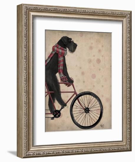 Schnauzer on Bicycle, Black-Fab Funky-Framed Art Print