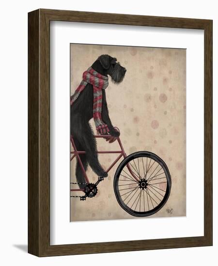 Schnauzer on Bicycle, Black-Fab Funky-Framed Art Print