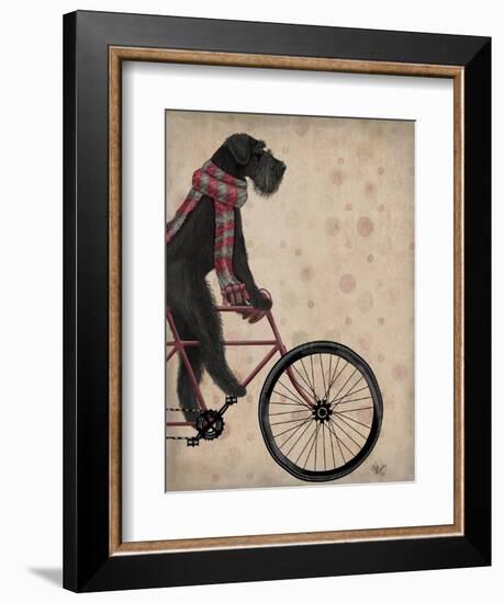 Schnauzer on Bicycle, Black-Fab Funky-Framed Art Print