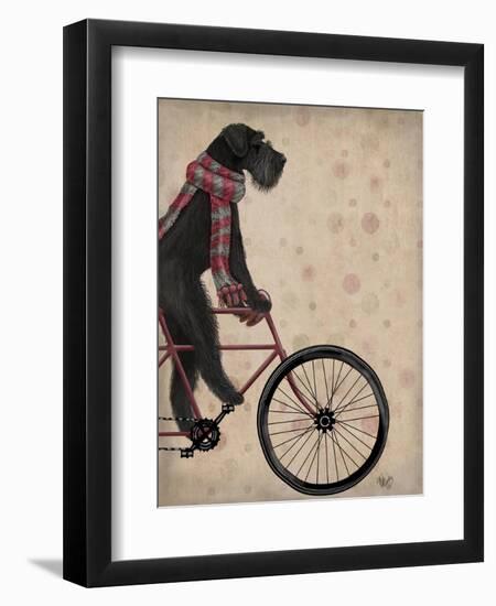 Schnauzer on Bicycle, Black-Fab Funky-Framed Art Print