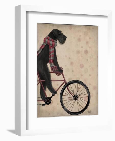 Schnauzer on Bicycle, Black-Fab Funky-Framed Art Print