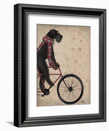 Schnauzer on Bicycle, Black-Fab Funky-Framed Art Print