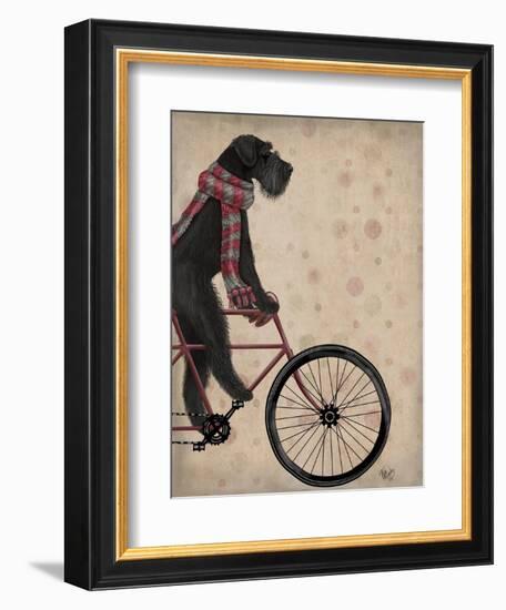 Schnauzer on Bicycle, Black-Fab Funky-Framed Art Print