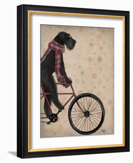 Schnauzer on Bicycle, Black-Fab Funky-Framed Art Print