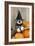 Schnauzer Puppy Looking over Broom Wearing Witches Hat-null-Framed Photographic Print