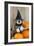 Schnauzer Puppy Looking over Broom Wearing Witches Hat-null-Framed Photographic Print
