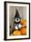 Schnauzer Puppy Looking over Broom Wearing Witches Hat-null-Framed Photographic Print