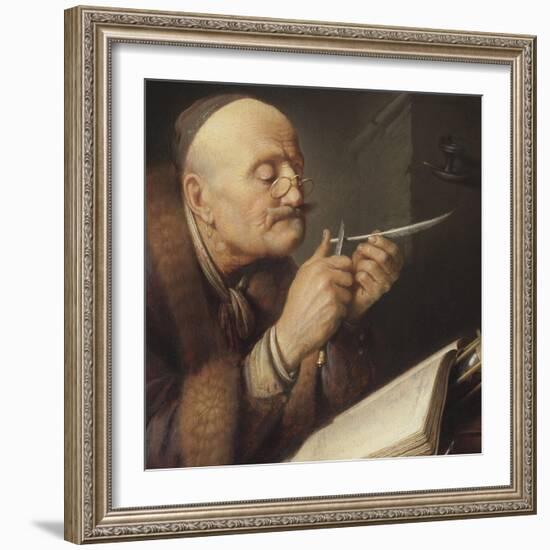 Scholar Sharpening a Quill Pen-Gerard Dou-Framed Giclee Print