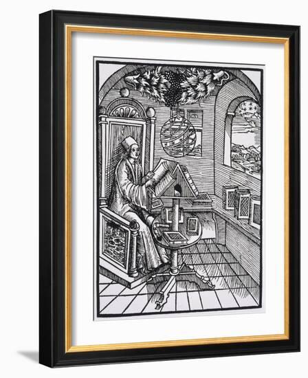 Scholar with an Interest in Astronomy Reading in His Study-null-Framed Art Print