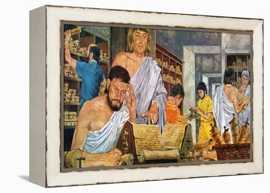 Scholars at Work in the Famed Library of Alexandria-Richard Hook-Framed Premier Image Canvas