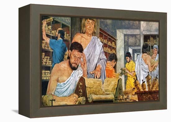 Scholars at Work in the Famed Library of Alexandria-Richard Hook-Framed Premier Image Canvas