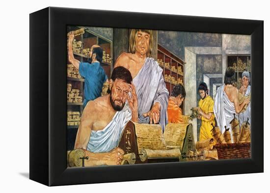 Scholars at Work in the Famed Library of Alexandria-Richard Hook-Framed Premier Image Canvas