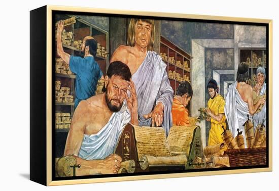 Scholars at Work in the Famed Library of Alexandria-Richard Hook-Framed Premier Image Canvas