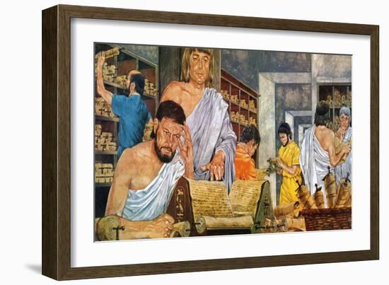 Scholars at Work in the Famed Library of Alexandria-Richard Hook-Framed Giclee Print