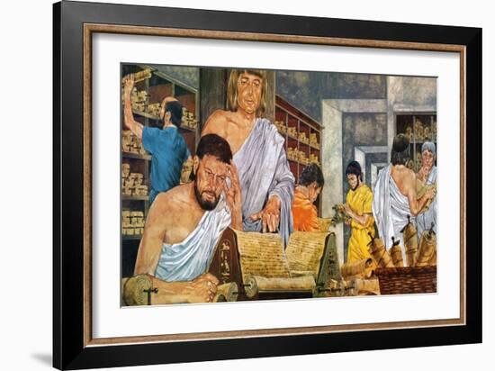 Scholars at Work in the Famed Library of Alexandria-Richard Hook-Framed Giclee Print