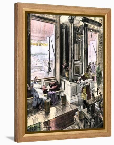 Scholars Using the Great Library of Alexandria, Egypt, c.300-200 Bc-null-Framed Premier Image Canvas