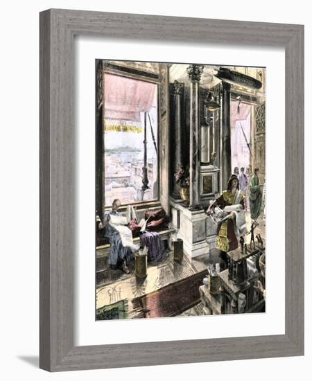 Scholars Using the Great Library of Alexandria, Egypt, c.300-200 Bc-null-Framed Giclee Print