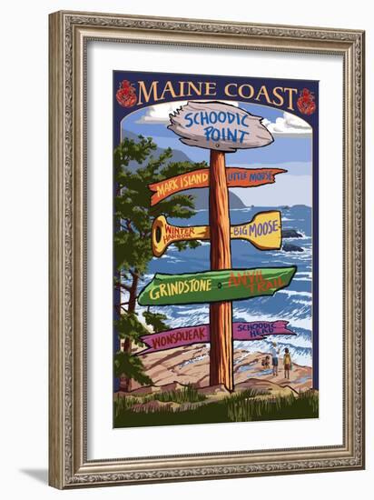 Schoodic Point, Maine - Sign Destinations-Lantern Press-Framed Art Print