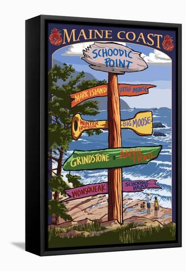 Schoodic Point, Maine - Sign Destinations-Lantern Press-Framed Stretched Canvas