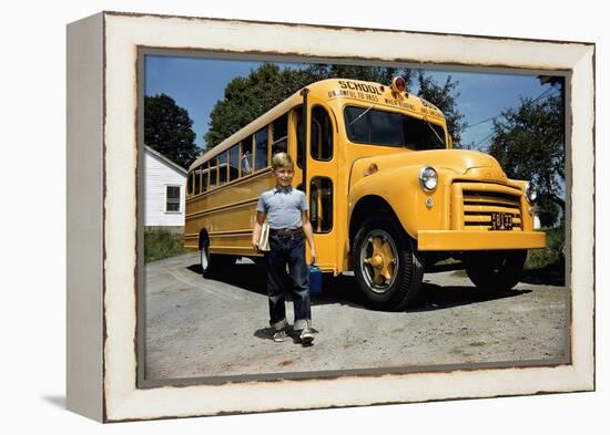 School Bus Dropping Off Child at Home-William P. Gottlieb-Framed Premier Image Canvas