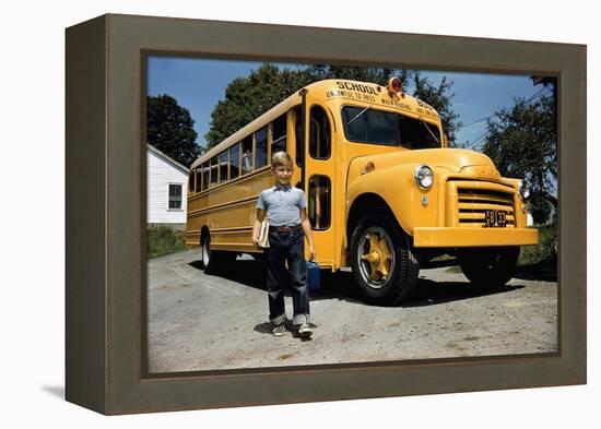 School Bus Dropping Off Child at Home-William P. Gottlieb-Framed Premier Image Canvas