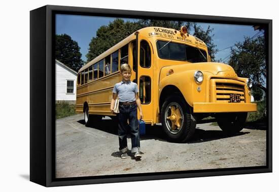 School Bus Dropping Off Child at Home-William P. Gottlieb-Framed Premier Image Canvas