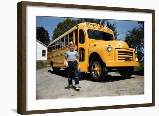 School Bus Dropping Off Child at Home-William P. Gottlieb-Framed Photographic Print