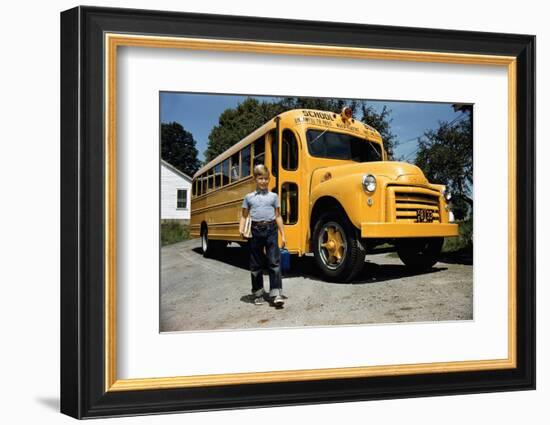 School Bus Dropping Off Child at Home-William P. Gottlieb-Framed Photographic Print