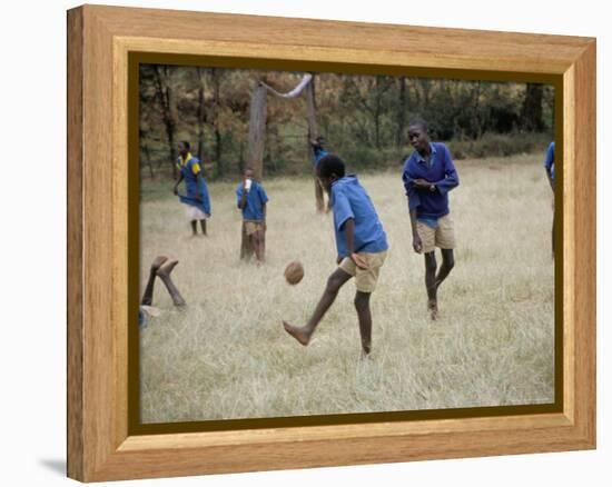 School Children Playing Football, Western Area, Kenya, East Africa, Africa-Liba Taylor-Framed Premier Image Canvas