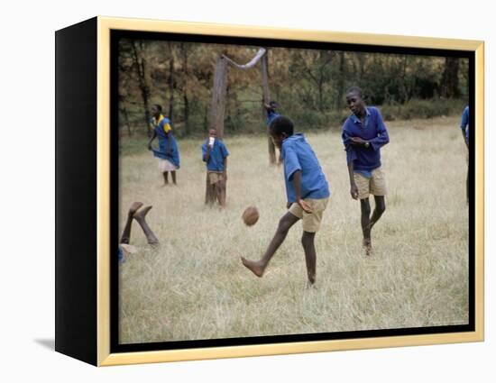 School Children Playing Football, Western Area, Kenya, East Africa, Africa-Liba Taylor-Framed Premier Image Canvas